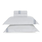 Jogo de Cama Casal Menfi 4 Pçs 200 Fios 100% Algodão Branco / Azul Trussardi