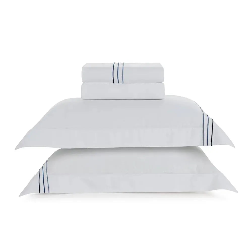Jogo de Cama King Menfi 4 Pçs 200 Fios 100% Algodão Branco / Azul Trussardi