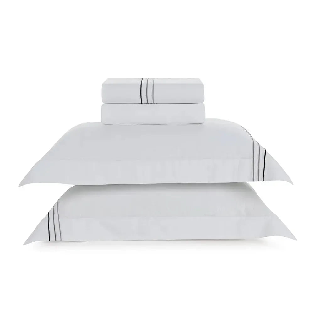 Jogo de Cama King Menfi 4 Pçs 200 Fios 100% Algodão Branco / Cinza Trussardi