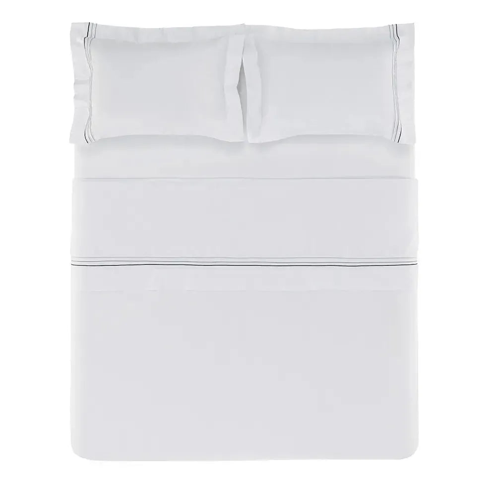 Jogo de Cama King Menfi 4 Pçs 200 Fios 100% Algodão Branco / Cinza Trussardi