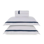 Jogo de Cama Queen Vercelli 4 Pçs 300 Fios 100% Algodão Egípcio Branco / Azul Siciliano Trussardi