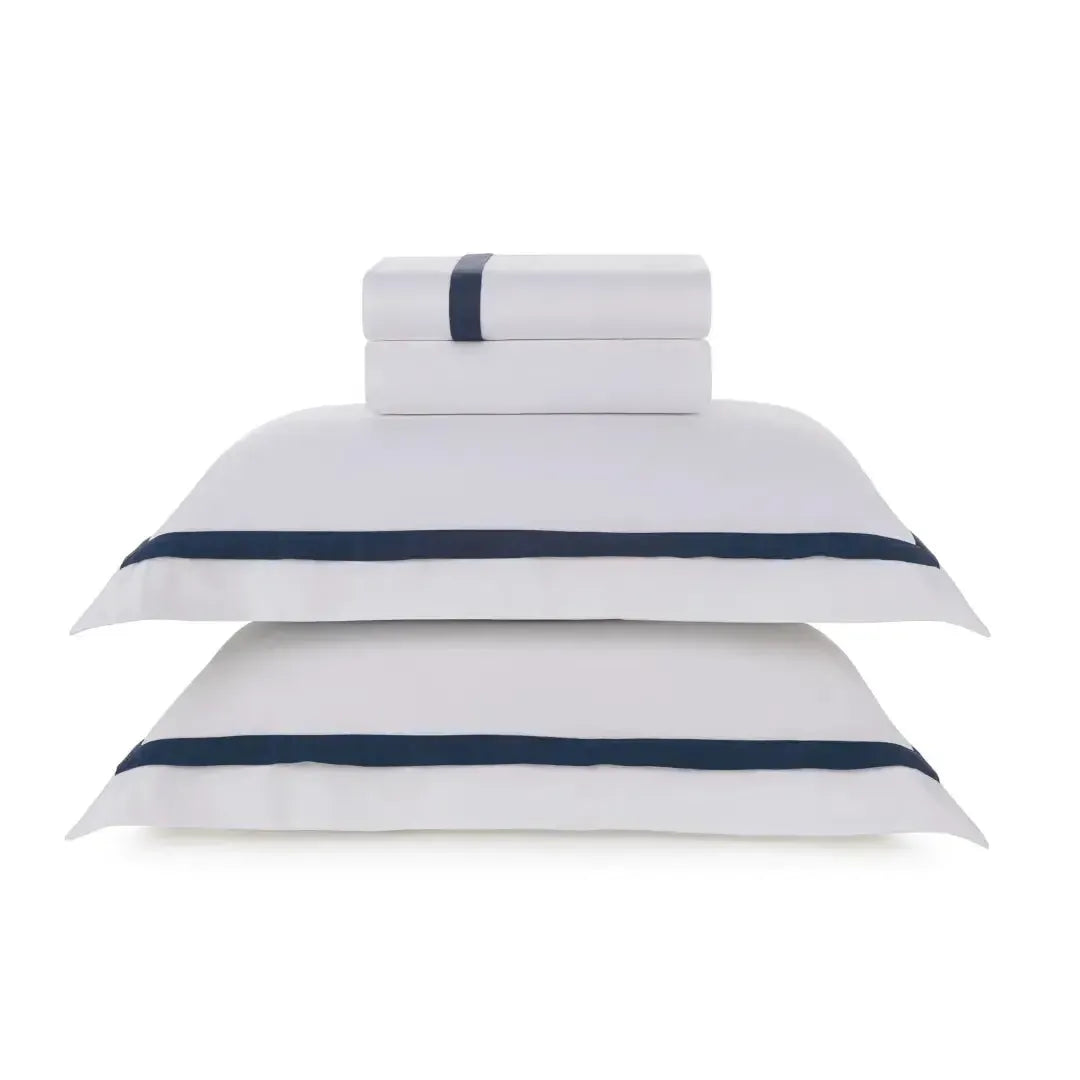 Jogo de Cama Queen Vercelli 4 Pçs 300 Fios 100% Algodão Egípcio Branco / Azul Siciliano Trussardi