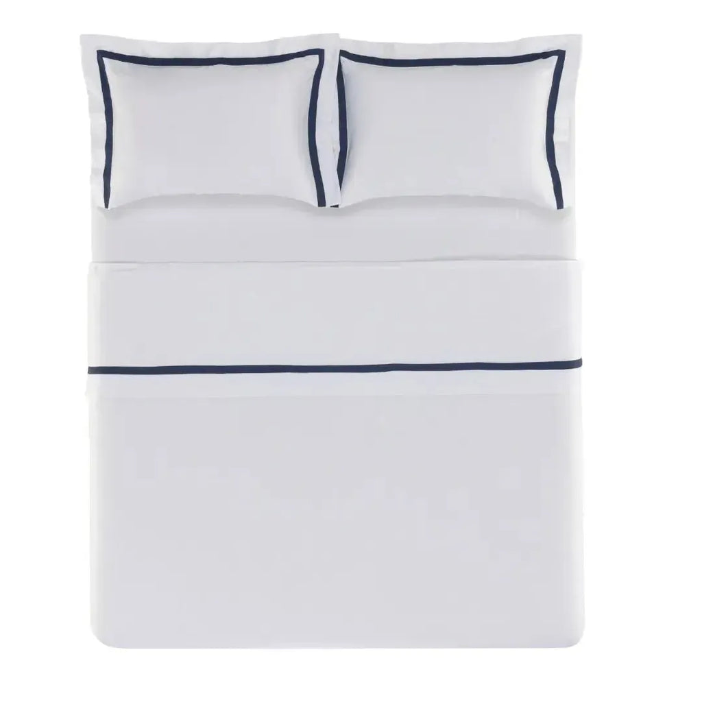 Jogo de Cama Queen Vercelli 4 Pçs 300 Fios 100% Algodão Egípcio Branco / Azul Siciliano Trussardi
