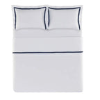 Jogo de Cama Queen Vercelli 4 Pçs 300 Fios 100% Algodão Egípcio Branco / Azul Siciliano Trussardi