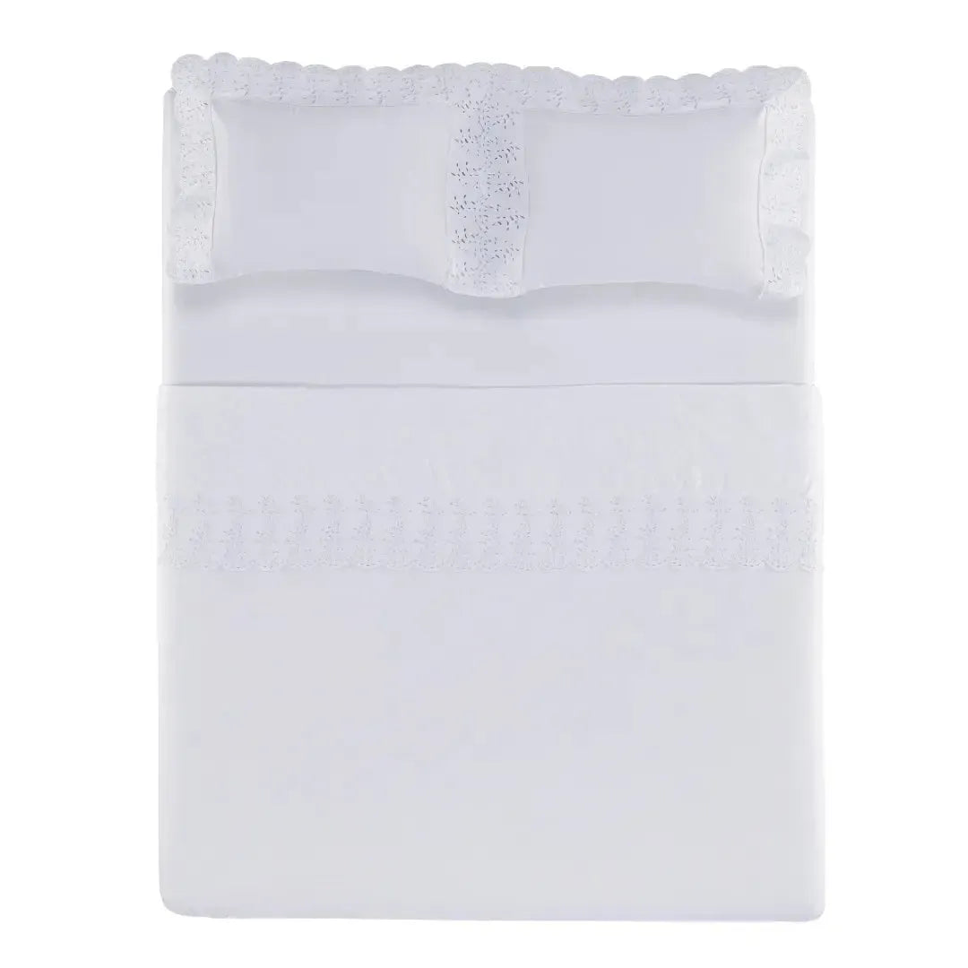 Jogo de Cama Queen Bargello 4 Pçs 300 Fios Cetim 100% Algodão Egípcio Branco Trussardi