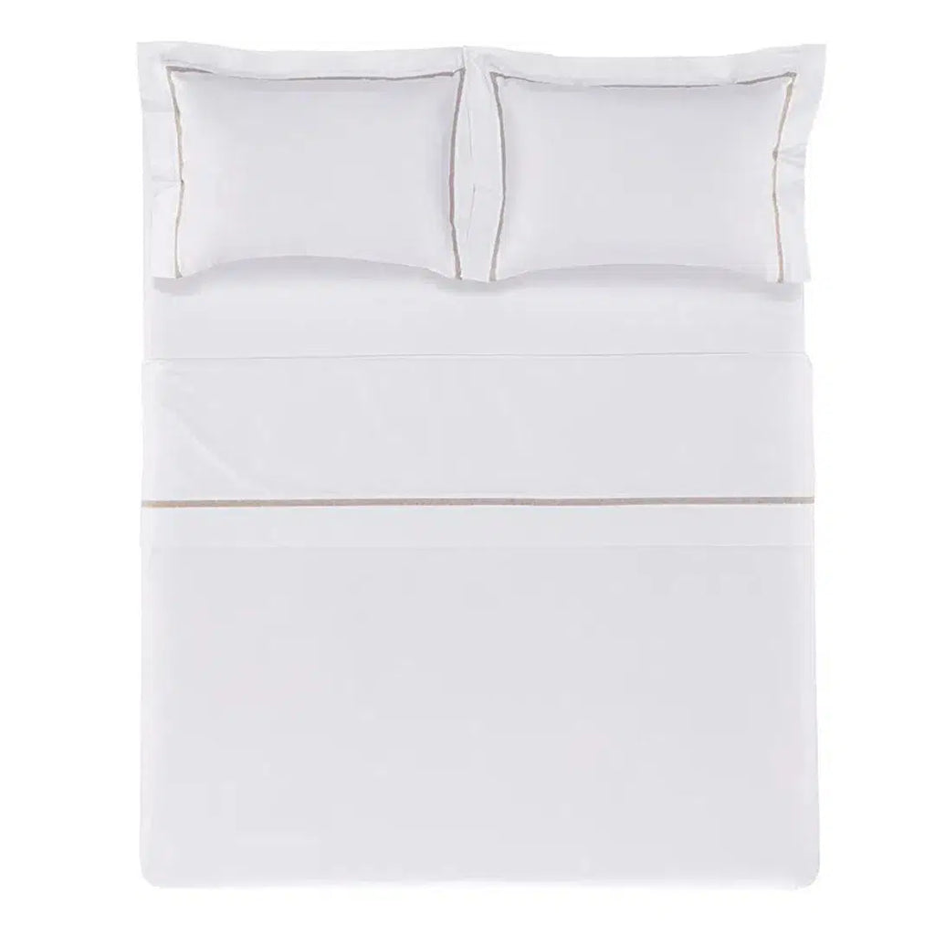 Jogo de Cama Queen Figoli 4 Pçs 200 Fios Percal 100% Algodão Branco / Legno Trussardi