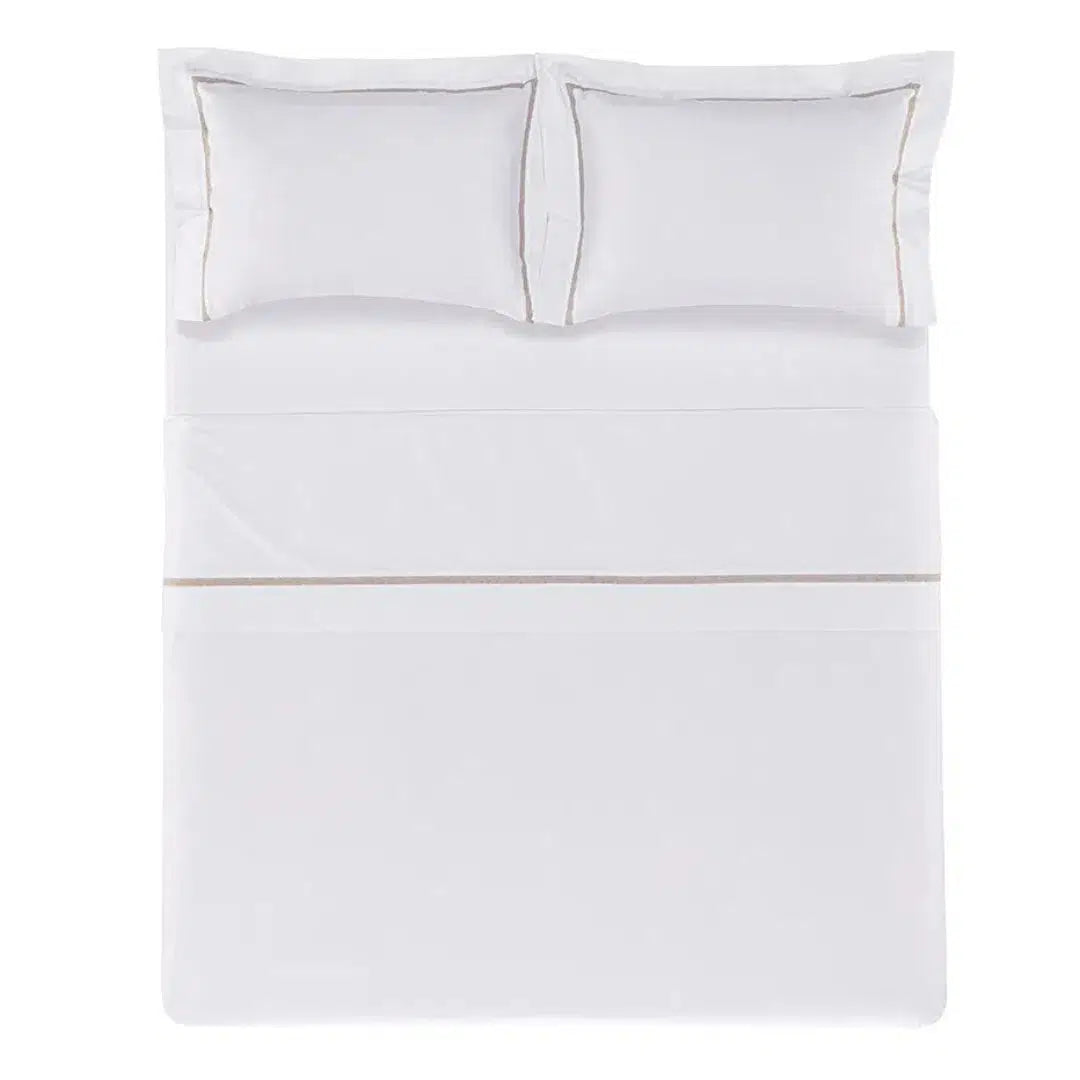 Jogo de Cama Queen Figoli 4 Pçs 200 Fios Percal 100% Algodão Branco / Legno Trussardi