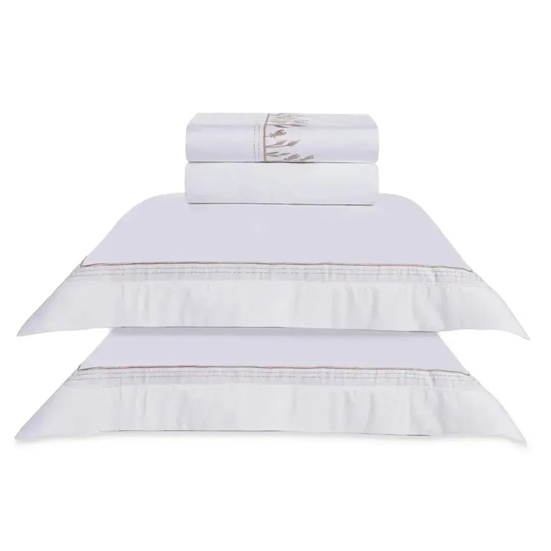 Jogo de Cama Queen Flora 4 Pçs 300 Fios Cetim 100% Algodão Egípcio Branco Trussardi
