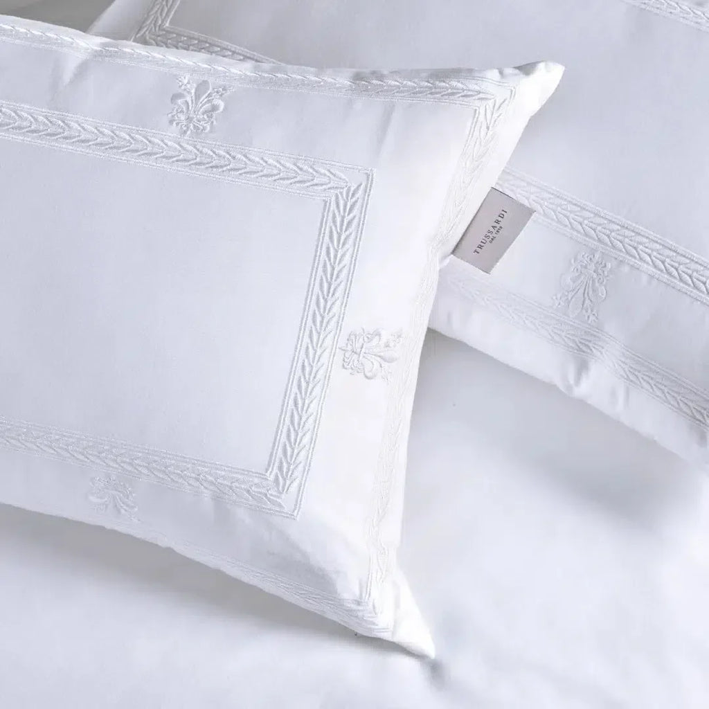 Jogo de Cama Queen Florim 4 Pçs 300 Fios Cetim 100% Algodão Egípcio Branco Trussardi