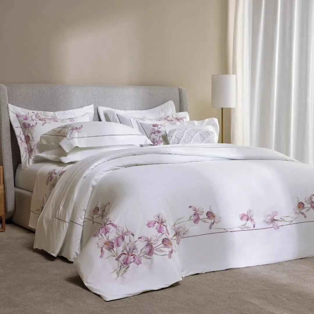 Jogo de Cama Queen Le Iris 4 Pçs 300 Fios Cetim 100% Algodão Egípcio Trussardi