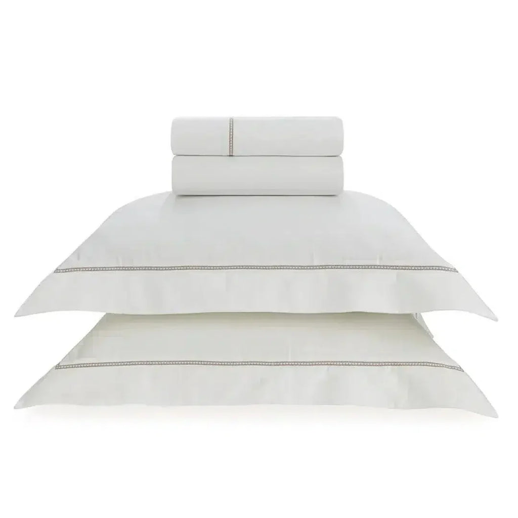 Jogo de Cama Casal Portello 4 Pçs 300 Fios 100% Algodão Egípcio Branco / Legno Trussardi