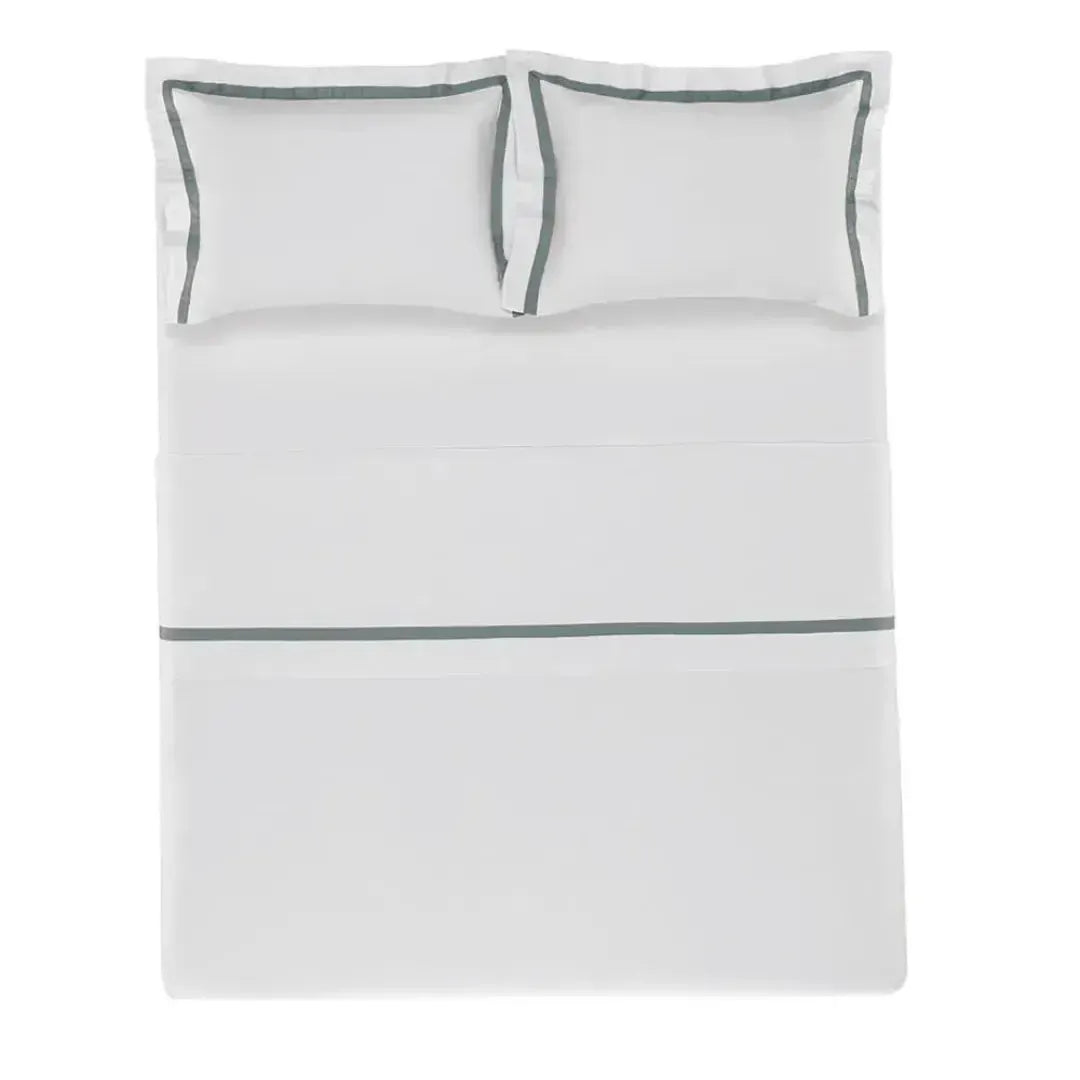 Jogo de Cama Queen Vercelli 4 Pçs 300 Fios 100% Algodão Egípcio Branco / Azul Mare Trussardi