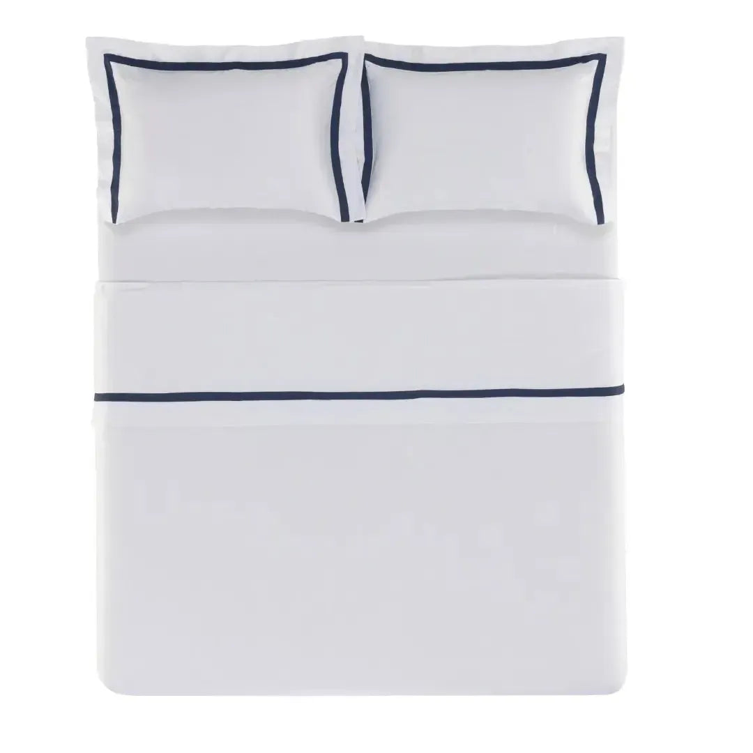 Jogo de Cama Queen Vercelli 4 Pçs 300 Fios 100% Algodão Egípcio Branco / Azul Siciliano Trussardi
