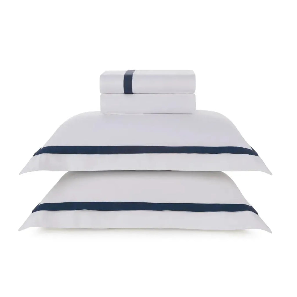 Jogo de Cama Queen Vercelli 4 Pçs 300 Fios 100% Algodão Egípcio Branco / Azul Siciliano Trussardi