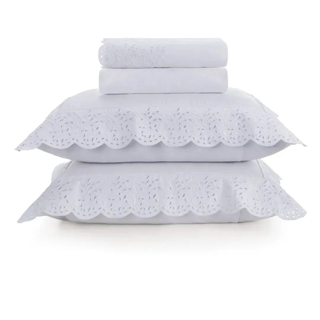 Jogo de Cama Queen Bargello 4 Pçs 300 Fios Cetim 100% Algodão Egípcio Branco Trussardi