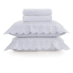 Jogo de Cama Queen Bargello 4 Pçs 300 Fios Cetim 100% Algodão Egípcio Branco Trussardi