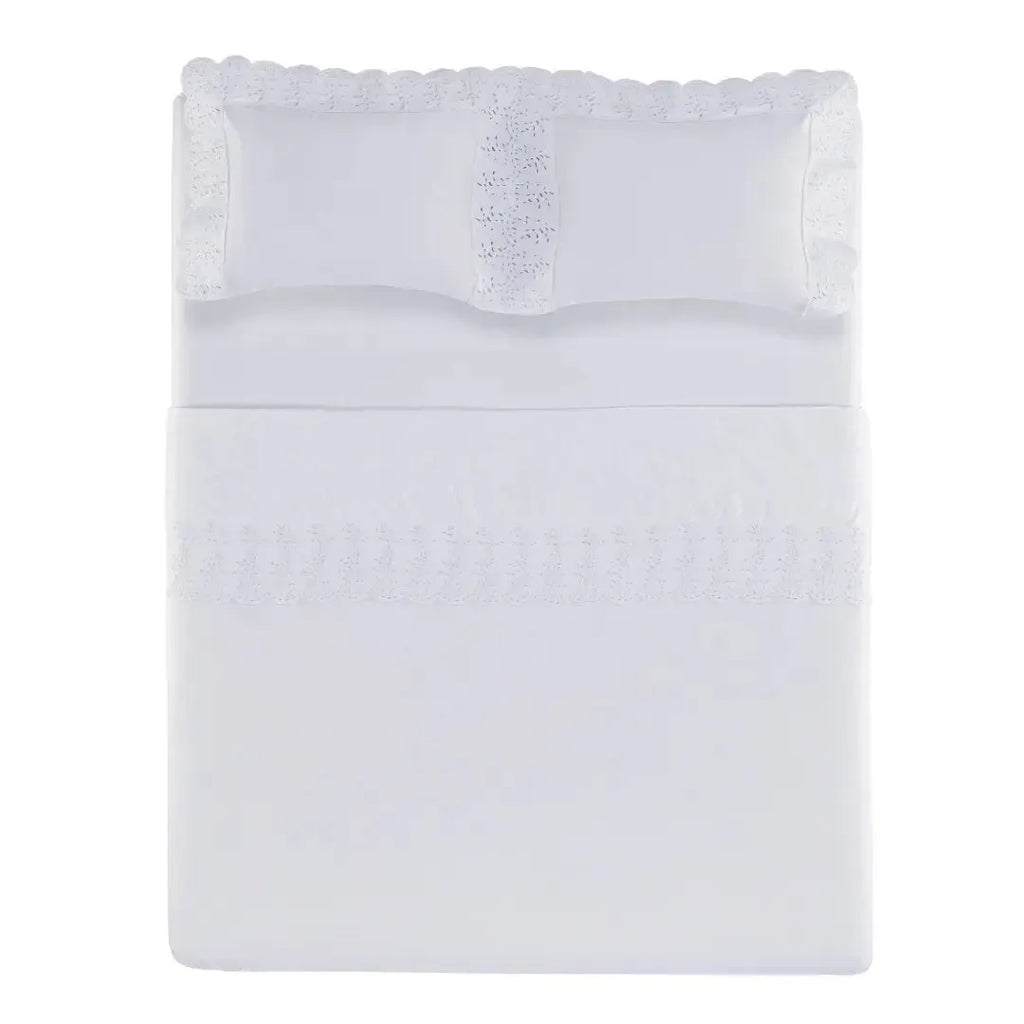 Jogo de Cama Queen Bargello 4 Pçs 300 Fios Cetim 100% Algodão Egípcio Branco Trussardi