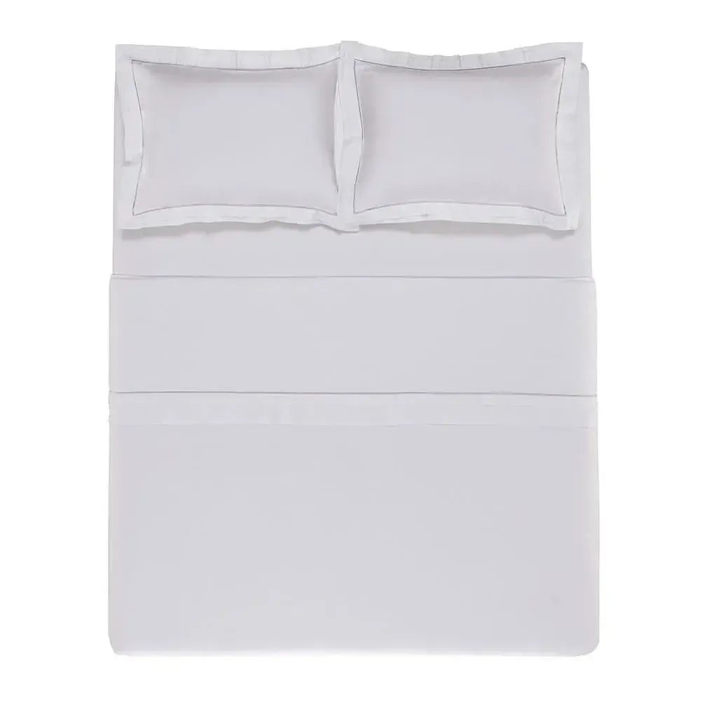 Jogo de Cama Queen Branco 4 Pçs 300 Fios Cetim 100% Algodão Egípcio Doppio Trussardi