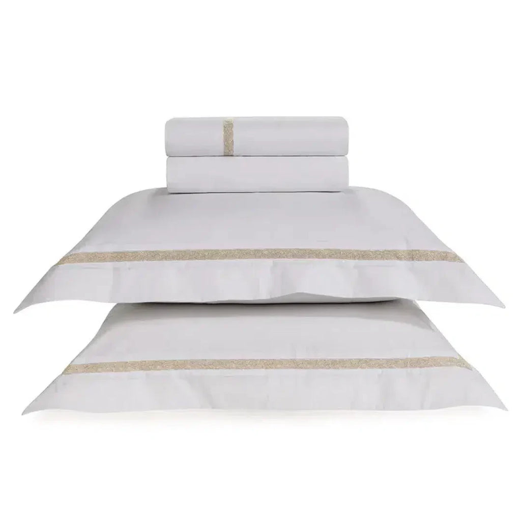 Jogo de Cama Queen Figoli 4 Pçs 200 Fios Percal 100% Algodão Branco / Legno Trussardi