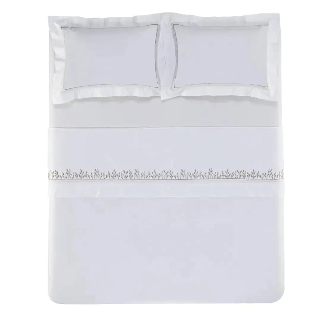 Jogo de Cama Queen Flora 4 Pçs 300 Fios Cetim 100% Algodão Egípcio Branco Trussardi