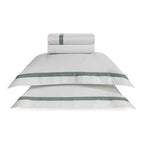 Jogo de Cama Queen Vercelli 4 Pçs 300 Fios 100% Algodão Egípcio Branco / Azul Mare Trussardi