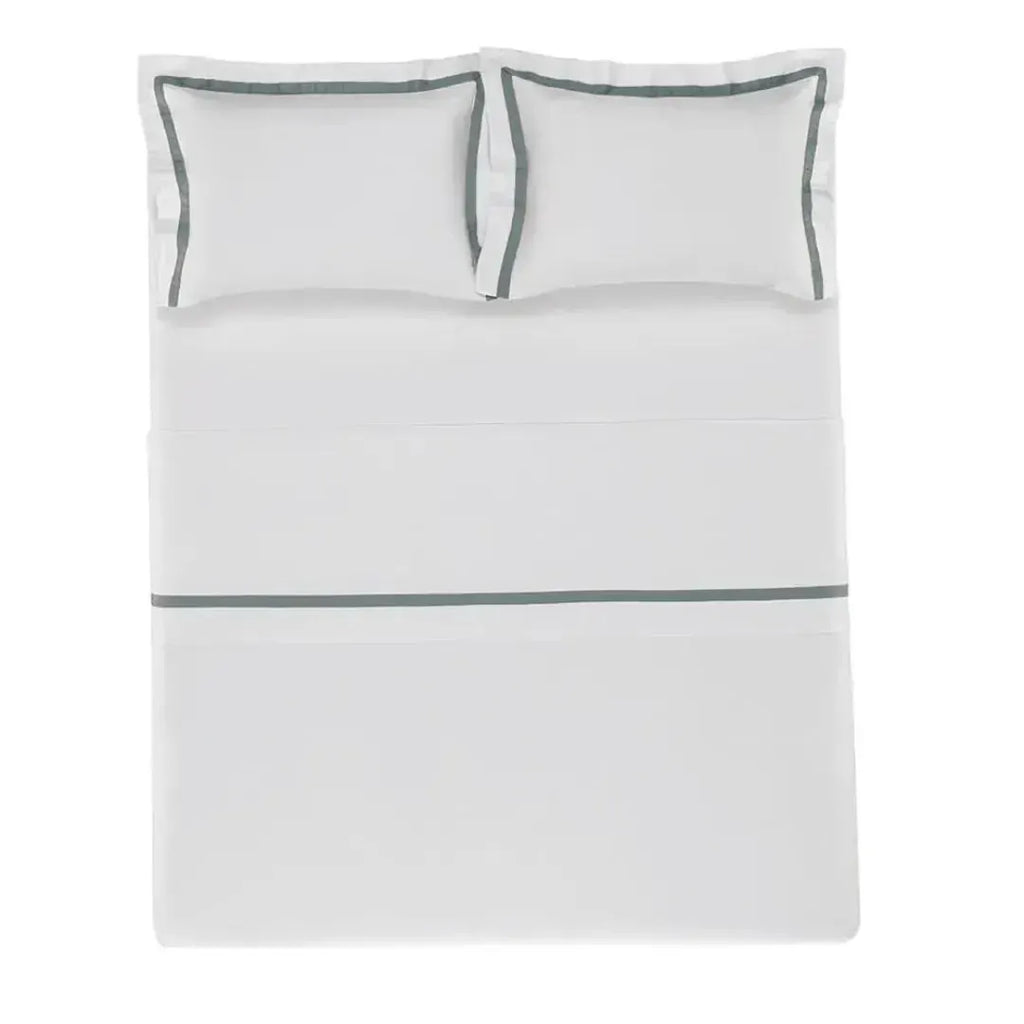 Jogo de Cama Queen Vercelli 4 Pçs 300 Fios 100% Algodão Egípcio Branco / Azul Mare Trussardi