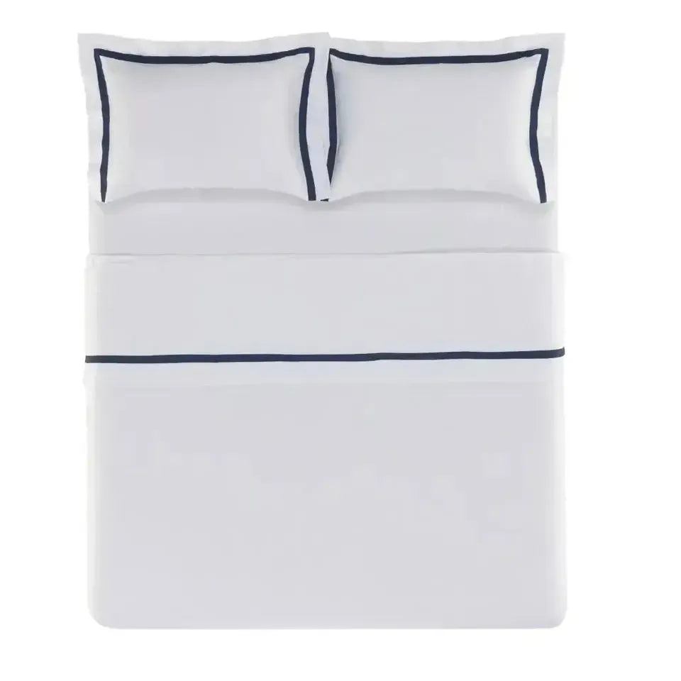 Jogo de Cama Queen Vercelli 4 Pçs 300 Fios 100% Algodão Egípcio Branco / Azul Siciliano Trussardi