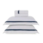 Jogo de Cama Queen Vercelli 4 Pçs 300 Fios 100% Algodão Egípcio Branco / Azul Siciliano Trussardi