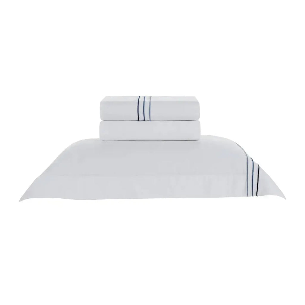 Jogo de Cama Solteiro Menfi 4 Pçs 200 Fios 100% Algodão Branco / Azul Trussardi