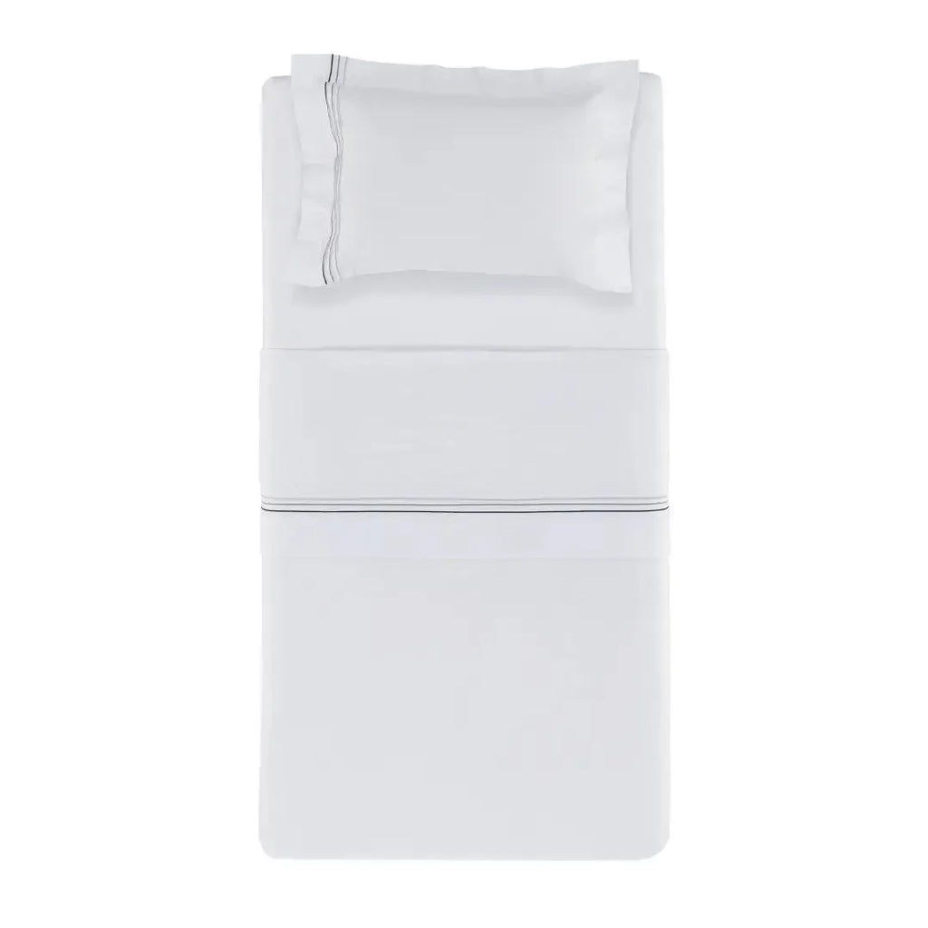 Jogo de Cama Solteiro Menfi 4 Pçs 200 Fios 100% Algodão Branco / Azul Trussardi