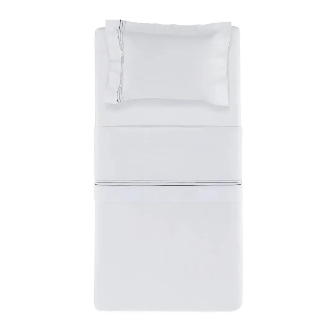 Jogo de Cama Solteiro Menfi 4 Pçs 200 Fios 100% Algodão Branco / Azul Trussardi