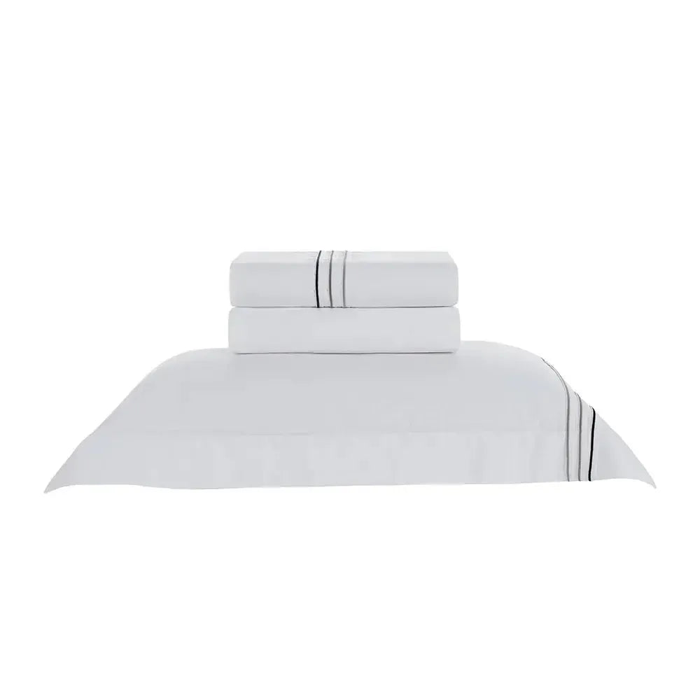 Jogo de Cama Solteiro Menfi 4 Pçs 200 Fios 100% Algodão Branco / Cinza Trussardi