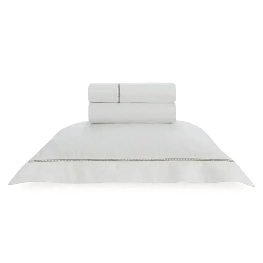 Jogo de Cama Solteiro Portello 3 Pçs 300 Fios 100% Algodão Egípcio Branco / Legno Trussardi