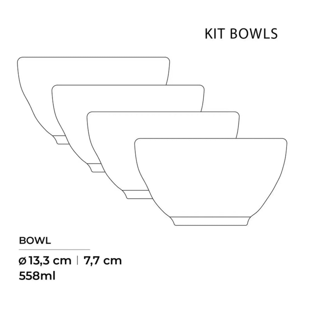 Kit 4 Bowls Stoneware Orgânico Colorido 558ml Porto Brasil