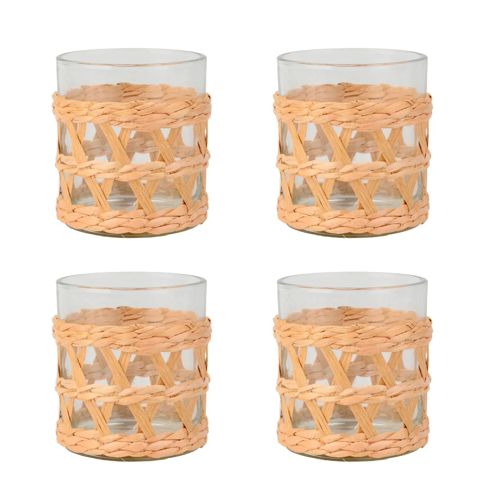 Kit 4 Copos Baixos Vidro com Sisal 320ml