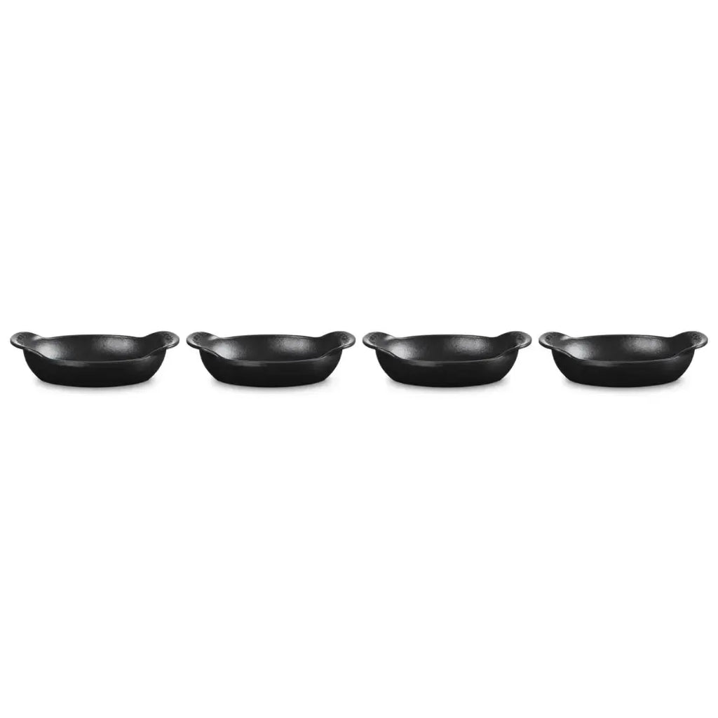 Kit 4 Mini Assadeiras Ovais Gourmand Matte Black 300ml 15cm Le Creuset
