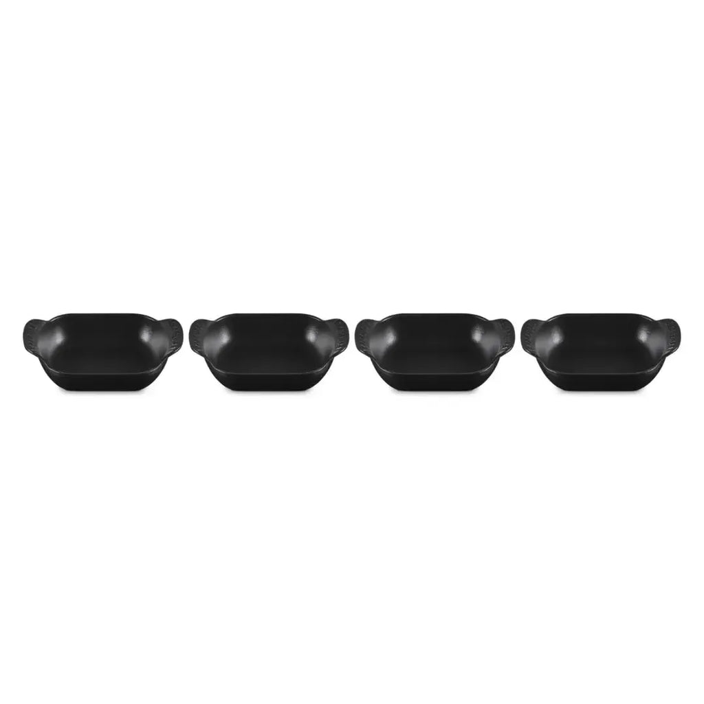 Kit 4 Mini Assadeiras Retangulares Gourmand Matte Black 300ml 13cm Le Creuset