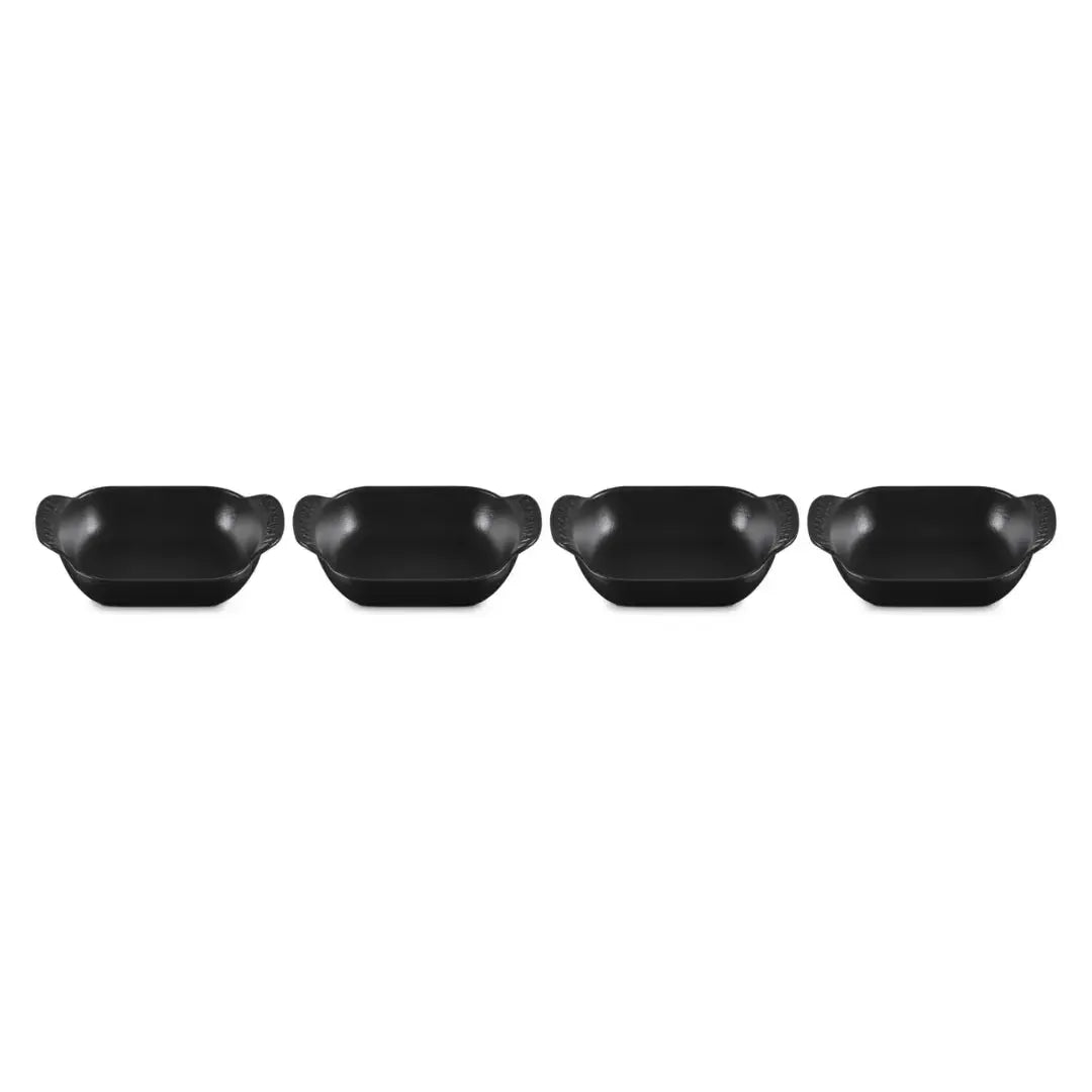 Kit 4 Mini Assadeiras Retangulares Gourmand Matte Black 300ml 13cm Le Creuset