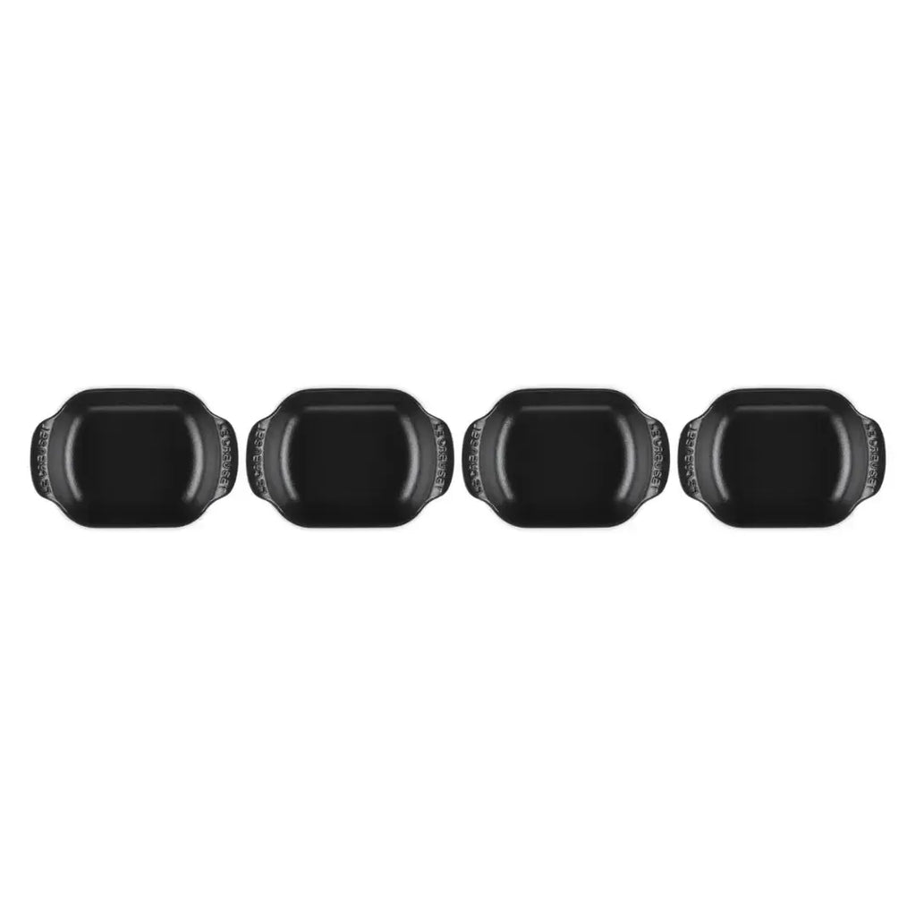 Kit 4 Mini Assadeiras Retangulares Gourmand Matte Black 300ml 13cm Le Creuset