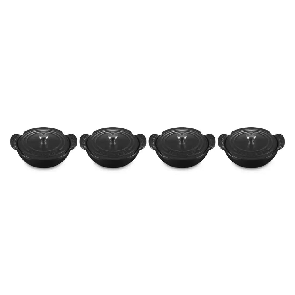 Kit 4 Mini Caçarolas Buffet com Tampa Gourmand Matte Black 300ml 13cm Le Creuset