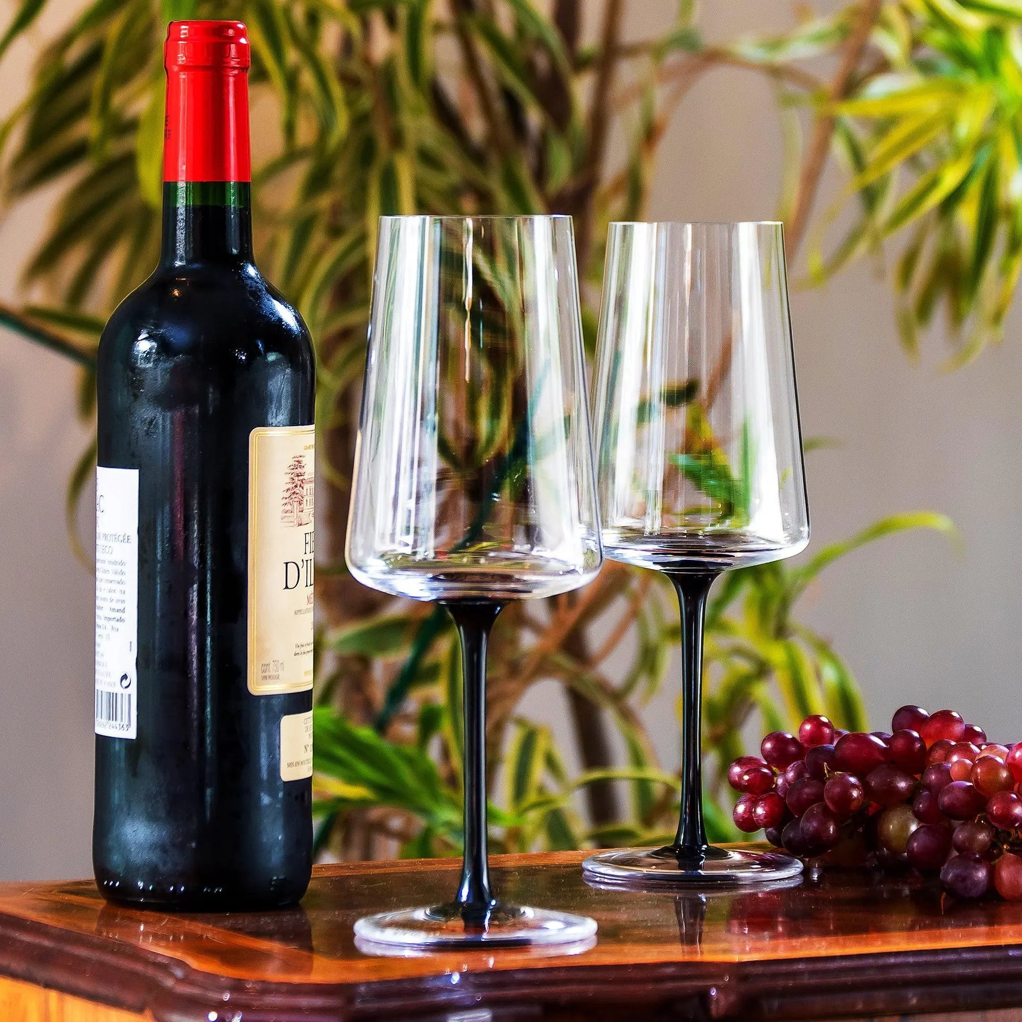 Kit com 2 Taças de Vinho em Vidro Cristalino Linha Coloratta com Haste Preta 500ml Artemano
