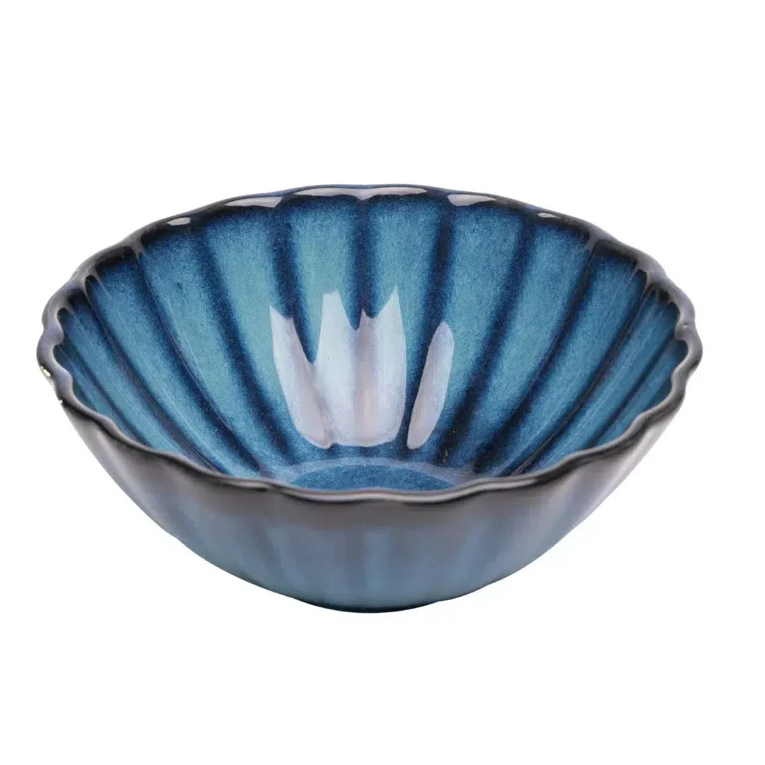 Kit com 6 Bowls Cerâmica Scallop Azul 15x6cm