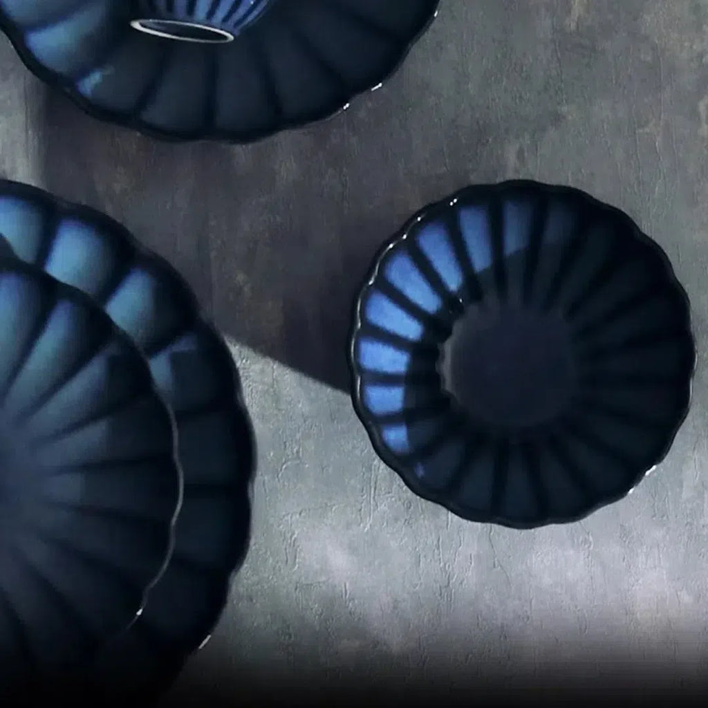Kit com 6 Bowls Cerâmica Scallop Azul 15x6cm