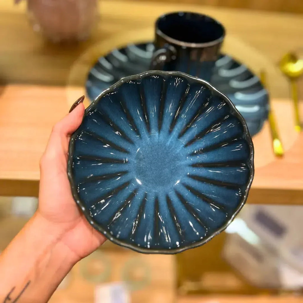 Kit com 6 Bowls Cerâmica Scallop Azul 15x6cm