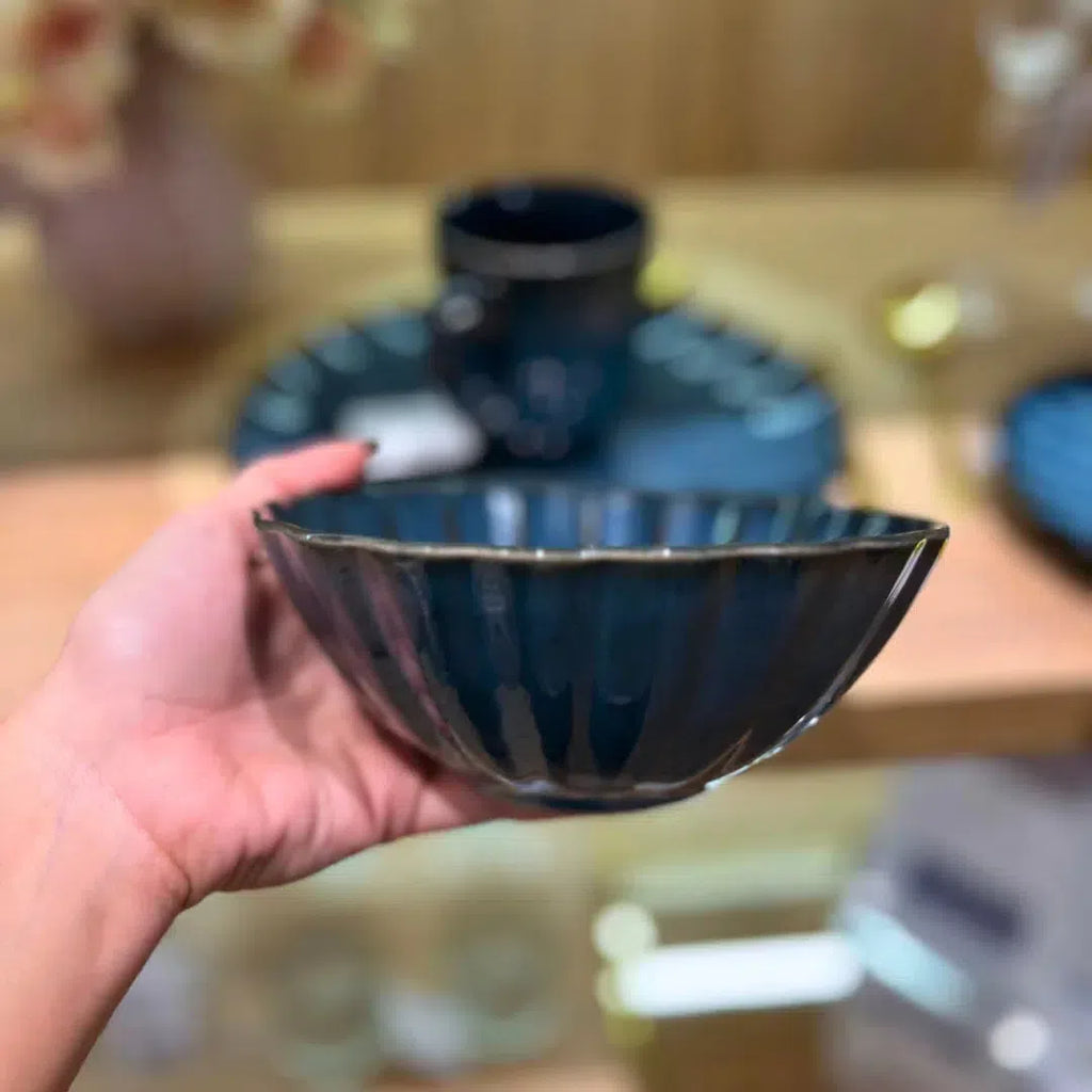 Kit com 6 Bowls Cerâmica Scallop Azul 15x6cm