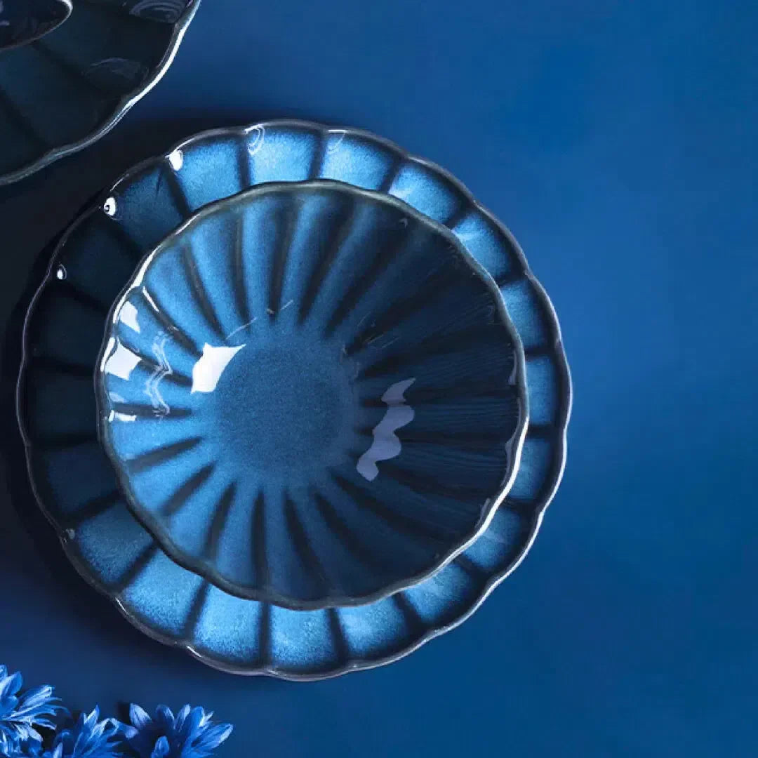 Kit com 6 Bowls Cerâmica Scallop Azul 15x6cm