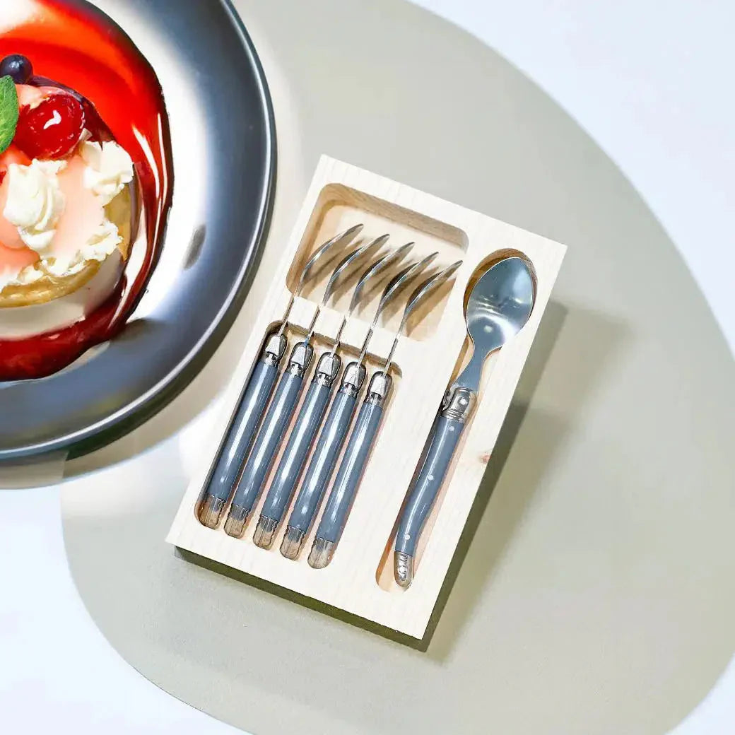 Kit com 6 Colheres para Sobremesa Luxo Branco Laguiole La Maison