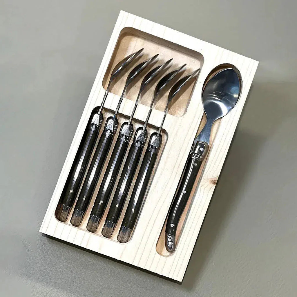 Kit com 6 Colheres para Sobremesa Luxo Branco Laguiole La Maison