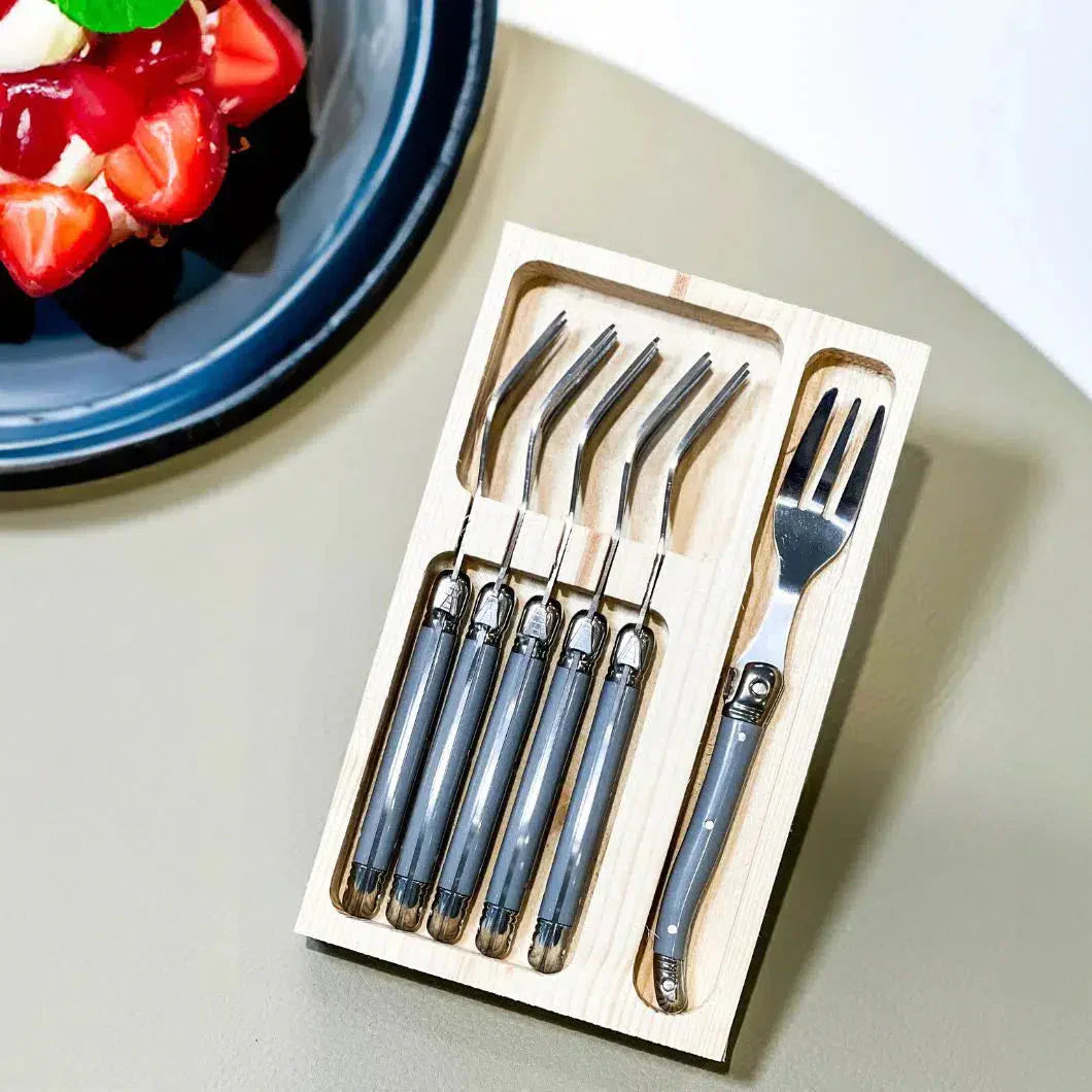 Kit com 6 Garfos para Sobremesa Luxo Branco Laguiole La Maison