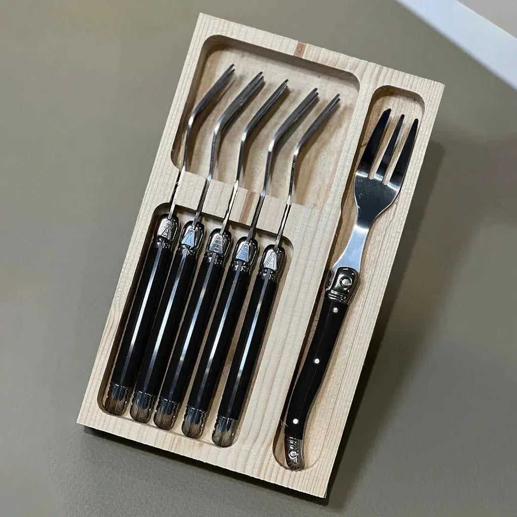 Kit com 6 Garfos para Sobremesa Luxo Branco Laguiole La Maison